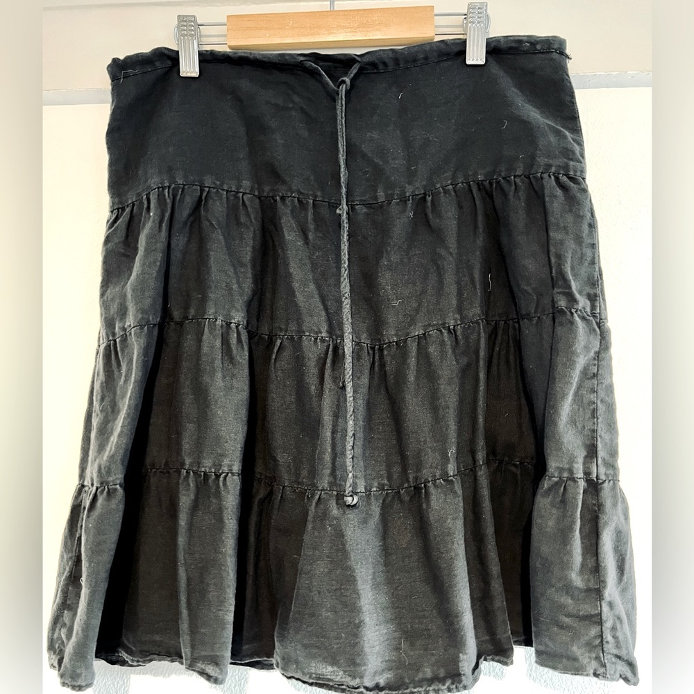 Splendid Washed Black Linen/Cotton Tiered Skirt, XS